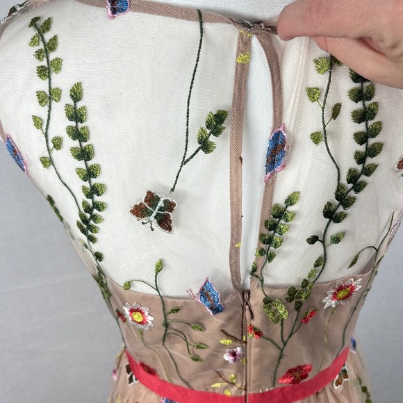 Adrianna Papell Maxi Dress Floral Embroidered Overlay Gown Spring Prom Sz 10 - Picture 15 of 16